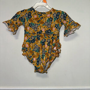 Baby Girl Ruffle Butts Romper 3-6M Gold Floral Ruffle Sleeve Bodysuit
